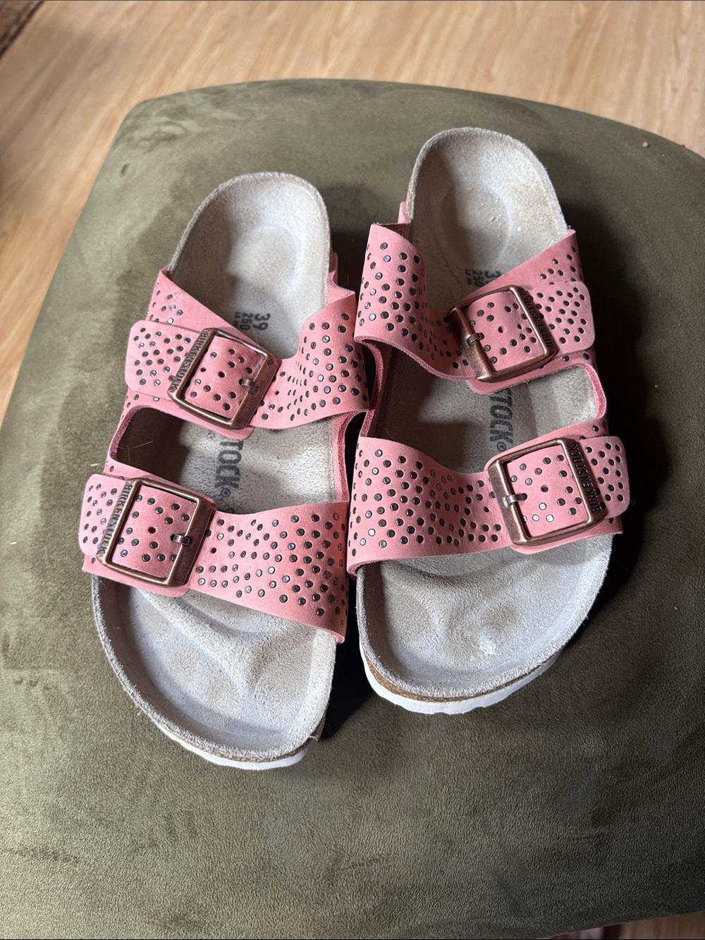 Birkenstock Pink Double-Buckle Studded Sandals Sz 39